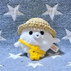 ミニビーンズ　あざらし　被り物　ぬい服　麦わら帽子