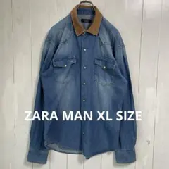 ZARA MAN デニム&コーデュロイ パールボタンウエスタンシャツ　XLサイズ