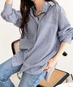 GeeRA ジーラ オーバーサイズ ベーシックルーズシャツ ストライプ