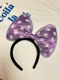 ディズニーカチューシャ デイジーミニー 　紫　ビッグリボン　ディズニー ドット