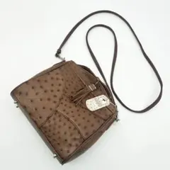 D988 상태좋음 サダルバッグ オーストリッチ ショルダーバッグ タッセル 茶