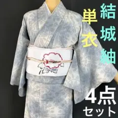 3037★目立たないワケあり　特価★初夏　単衣★結城紬と塩瀬の帯4点セット★