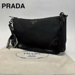 t27【美品】プラダ　三角ロゴ　ナイロン　レザー　ブラック　ワンショルダーバッグ