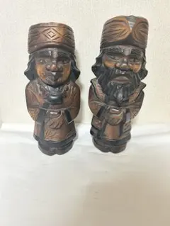 アイヌの木彫り人形「ニポポ」木製彫刻人形 2体セット