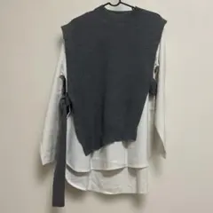 AZUL ダークグレー ニットベスト 片袖デザイン