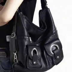 2WAY 2ポケット合皮ショルダーバッグ/リュック