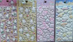 ポチャッコ、マイメロ、シナモンロールぷっくりシール4枚セット