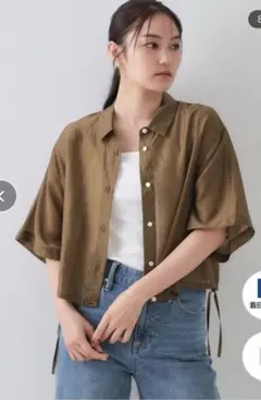 【OPAQUE.CLIP】裾ドロストシアーショートシャツ　ブラウン　L