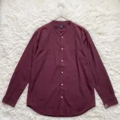 【チャオパニック】バンドカラー長袖シャツ ワインレッド コットン L 春秋のサムネイル