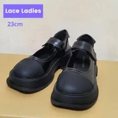 【Lace Ladies】疲れにくい厚底ストラップローファー☆ブラック