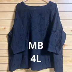 MB ☆五分袖 カットソー ブラック 4Lサイズ 大きいサイズ、フラワーモチーフのサムネイル