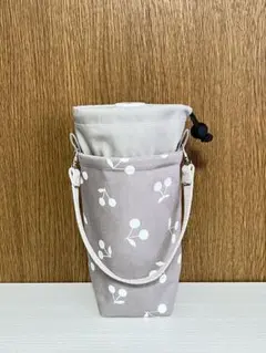 ペットボトルホルダー　さくらんぼ　グレー　ケース　カバー　保冷保温　水筒