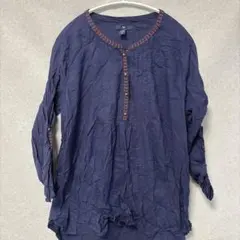 ギャップ フラワー刺繍 チュニック スキッパー長袖 XL 紺 綿 エスニック