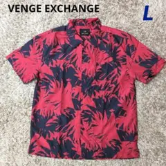 VENGE EXCHANGE 半袖オープンシャツ 赤黒葉柄 Lサイズのサムネイル
