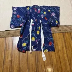 子供用花柄紺色着物　3歳から4歳