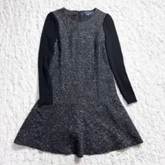 エムズグレイシー　現行タグ　Aライン　バッグ柄　リボン　ニット切替ワンピース　M エムズグレイシー 現行タグ Aライン バッグ柄 リボン ニット切替