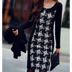 送料無料 ミニワンピース 千鳥格子柄