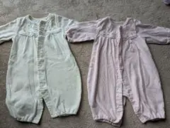 ベビー服ツーウェイオール2枚（クリーム色 ピンク）50〜60cm