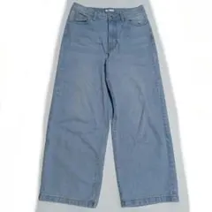 【低身長】ハニーズ ワイドデニムパンツライトブルーS股下64cm