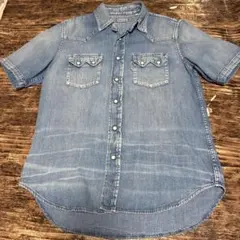 Blue Blue デニムウエスタンシャツ ダメージ加工