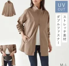 UVカット ブルゾン ジャケット 綿　スタンドカラー　ベージュ　M -Ｌ