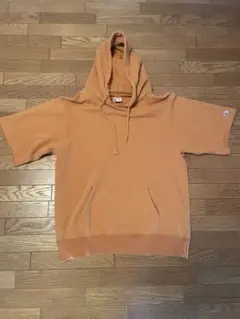 champion スウェット パーカー 後付け　半袖 オレンジ　L 古着