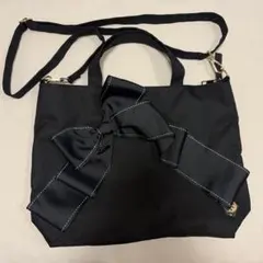 美品M'S GRACY 大リボン付きバッグ ブラック 斜め掛け トートバッグ