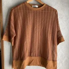 GoldenBear オレンジ レース編み 半袖 Lのサムネイル
