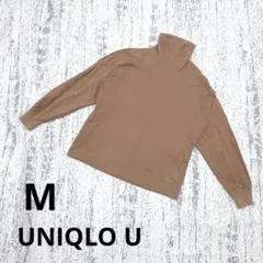 ユニクロユー 長袖 タートルネックトップス M 茶色 リブ コットン シンプル