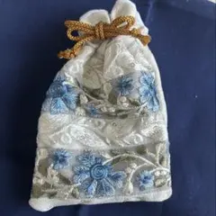 インド刺繍 巾着ポーチ ｜一点物 ハンドメイド 小物入れ