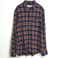 【チャオパニック】長袖シャツ ネルシャツ M　チェック　 ネイビー×レッド