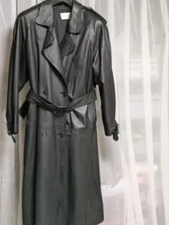 ユニセックス★ラムレザー ダブルブレストコート黒ベルト付き