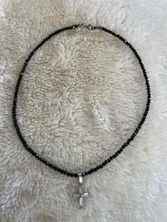 ネックレス　キュービックジルコニアブラックスピネル風タイプ　クリア色【中古品】