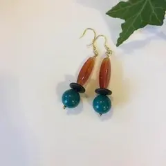 ☆ブルーグリーンラウンドピアス ZARA I