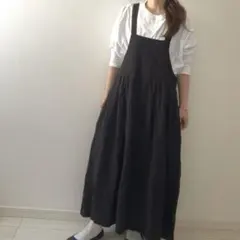 nest robe ネストローブ リネンタックサスペンダースカート ブラック
