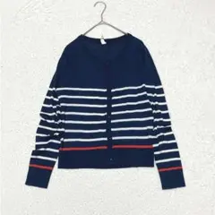長袖カーディガン ボーダー Uネック ネイビー M 秋冬服 羽織 カジュアル
