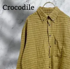 『クロコダイル』シャツ 長袖【L】イエロー/黄色 チェック ボタンダウン
