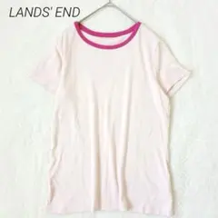 ランズエンド　半袖Tシャツ　L ピンク　配色パイピング　綿100% シンプルのサムネイル
