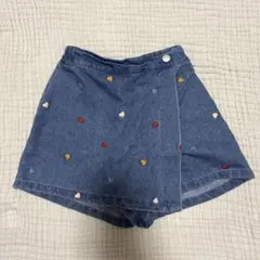 デニム キュロット ハート刺繍