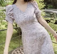 スナイデル 花柄 パフスリーブ ロングドレス 薄紫色