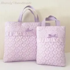 【完成品】レッスンバッグ＆シューズケース2点セット　ラベンダー　入園入学　女の子