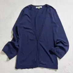 ジェイアンドアール/シフォンカーディガン/七分袖/かぎ針編みレース/ネイビー/Mのサムネイル