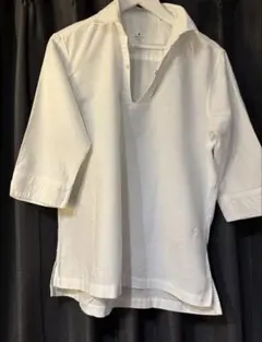 LANVIN en Bleu コットン/リネン素材 7分袖 スキッパーシャツ