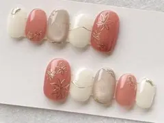 【現品限り】花柄ショートオーバルネイルチップ