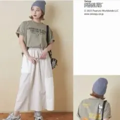 PEANUTS スヌーピー Tシャツ 半袖 カーキ
