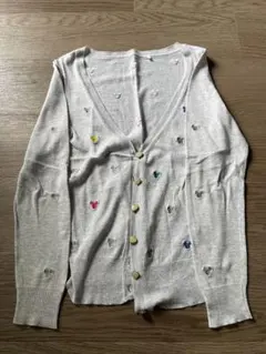 ミッキー柄　ミッキー刺繍 グレー 灰色　長袖カーディガン