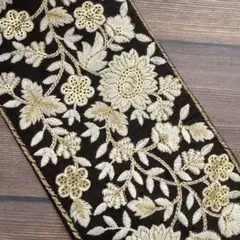 289.インド刺繍リボン 太幅 50cm ブラック 布地