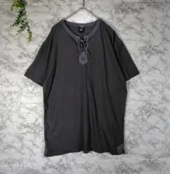 SLICK　Y2K　レースアップ　Tシャツ　リネン　コットン　ダークグレー　Mのサムネイル