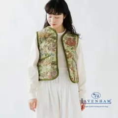 【美品】LAVENHAM ジャガード 花柄 クロップド ベスト　イギリス製
