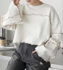 【forksy.】メロー配色ショートスウェットプルオーバー アイボリー